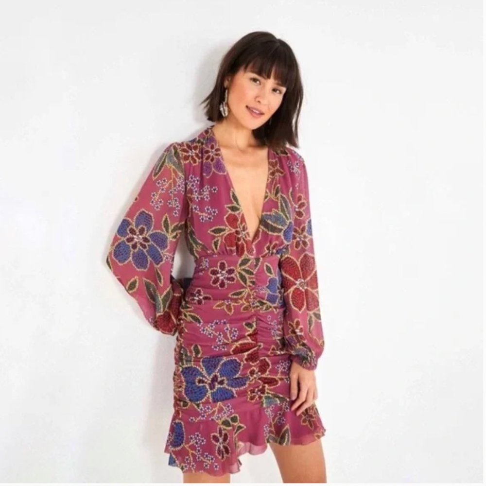 NWT Farm Rio Frilled Lace Dress with Sequin Print